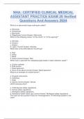 NHA: CERTIFIED CLINICAL MEDICAL ASSISTANT PRACTICE EXAM 20 Verified Questions And Answers 2024