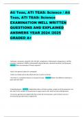 Ati Teas, ATI TEAS: Science / Ati  Teas, ATI TEAS: Science EXAMINATION WELL WRITTEN  QUESTIONS AND EXPLAINED  ANSWERS YEAR 2024 /2025  GRADED A+