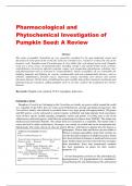 Pharmacological and Phytochemical Investigation of Pumpkin Seed: