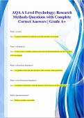 AQA A Level Psychology: Research  Methods Questions with Complete  Correct Answers | Grade A+