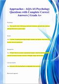 Approaches - AQA AS Psychology Questions with Complete Correct  Answers | Grade A+