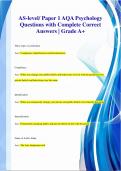 AS-level/ Paper 1 AQA Psychology Questions with Complete Correct  Answers | Grade A+