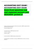 ACCOUNTING EXIT EXAM /  ACCOUNTING EXIT EXAM Exam Exam questions and  well explained answers year  2024/2025 graded a+