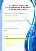 CIP Customer Identification  Procedures Questions with Complete  Correct Answers | Grade A+