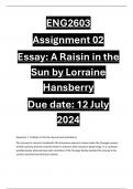 ENG2603 ASSIGNMENT 2 2024 ESSAY A RAISIN IN THE SUN