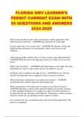 FLORIDA DMV LEARNER’S PERMIT CURRENT EXAM WITH 50 QUESTIONS AND ANSWERS 2024-2025