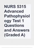 NURS 5315 Advanced Pathophysiology Test 1 Questions and Answers (Graded A)