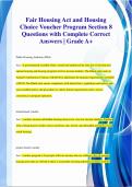 Fair Housing Act and Housing  Choice Voucher Program Section 8 Questions with Complete Correct  Answers | Grade A+