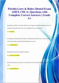 Florida Laws & Rules (Dental Exam  ADEX CDCA) Questions with  Complete Correct Answers | Grade  A+