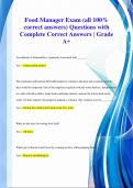 Food Manager Exam (all 100%  correct answers) Questions with  Complete Correct Answers | Grade  A+