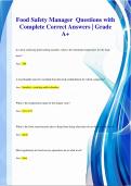 Food Safety Manager Questions with  Complete Correct Answers | Grade  A+