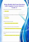 Home Health Aide Exam Questions  with Complete Correct Answers |  Grade A+