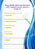 Home Health Aide Exam Questions  with Complete Correct Answers |  Grade A+