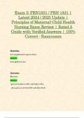 Exam 2: PRN1831 / PRN 1831 | Latest 2024 / 2025 Update | Principles of Maternal-Child Health Nursing Exam Review | Rated A Guide with Verified Answers | 100% Correct - Rasmussen