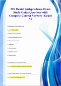 MN Dental Jurisprudence Exam  Study Guide Questions with  Complete Correct Answers | Grade  A+