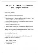 AP PSYCH - UNIT 5 TEST Questions With Complete Solutions