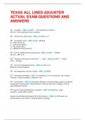 TEXAS ALL LINES ADJUSTER  ACTUAL EXAM QUESTIONS AND  ANSWERS 