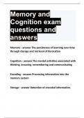 Memory and Cognition exam questions and answers