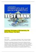 Test Bank for Lehninger Principles of Biochemistry 7th Edition by Nelson (complete, questions/answers/rationales) | Lehninger Principles of Biochemistry 7th Edition Nelson Test Bank