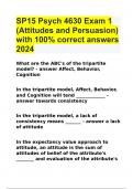 SP15 Psych 4630 Exam 1 (Attitudes and Persuasion) with 100% correct answers 2024