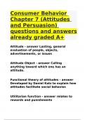 Consumer Behavior Chapter 7 (Attitudes and Persuasion) questions and answers alredy graded A+