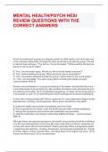 MENTAL HEALTH/PSYCH HESI REVIEW QUESTIONS WITH THE CORRECT ANSWERS