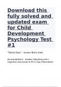 Download this fully solved and updated exam for Child Development Psychology Test #1