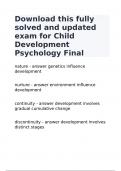 Download this fully solved and updated exam for Child Development Psychology Final