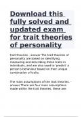 Download this fully solved and updated exam for trait theories of personality