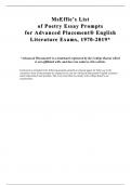 MsEffie’s List e’s List of Poetry Essay Prompts of Poetry Essay Prompts for Advanced Placement® Eng for Advanced Placement® English Literature Exams