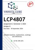 LCP4807 Assignment 2 (DETAILED ANSWERS) Semester 2 2024 - DISTINCTION GUARANTEED