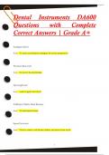 Dental Instruments DA600 Questions with Complete  Correct Answers | Grade A+