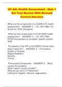 UC Adv Health Assessment - Quiz 1 Set Test Review With Revised  Correct Answers