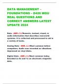 DATA MANAGEMENT – FOUNDATIONS – D426 WGU  REAL QUESTIONS AND  CORRECT ANSWERS LATEST  UPDATE 2024