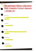 Phospholipid Bilayer Questions  with Complete Correct Answers  | Grade A+