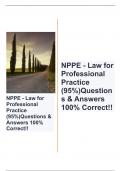 NPPE - Law for Professional Practice (95%)Questions & Answers 100% Correct!!