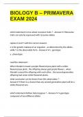 BIOLOGY B – PRIMAVERA EXAM 2024 