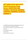 SAT Subject-Verb Agreement:  Final Exam Review Exam  Review QUESTIONS AND  CORRECT DETAILED ANSWERS  (VERIFIED ANSWERS) |ALREADY  GRADED A+