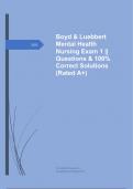 Boyd & Luebbert Mental Health Nursing Exam 1 || Questions & 100% Correct Solutions (Rated A+)