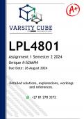 LPL4801 Assignment 1 (DETAILED ANSWERS) Semester 2 2024 - DISTINCTION GUARANTEED