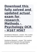 Download this fully solved and updated actual exam for research Methods - Psychology OCR - H167 H567