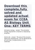 Download this complete,fully solved and updated actual exam for CCEA AS Biology Unit One: KEY TERMS