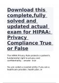 Download this complete,fully solved and updated actual exam for HIPAA: Privacy Compliance True or False|GUARANTEED SUCCESS