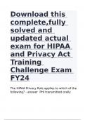 Download this complete,fully solved and updated actual exam for HIPAA and Privacy Act Training Challenge Exam FY24|guaranteed success