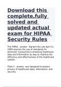 Download this complete,fully solved and updated actual exam for HIPAA Security Rules|GUARANTEED SUCCESS