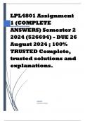 LPL4801 Assignment 1 (COMPLETE ANSWERS) Semester 2 2024 (526694) - DUE 26 August 2024 ; 100% TRUSTED Complete, trusted solutions and explanations