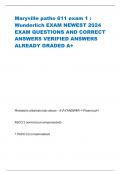 Maryville patho 611 exam 1 : Wunderlich EXAM NEWEST 2024 EXAM QUESTIONS AND CORRECT ANSWERS VERIFIED ANSWERS ALREADY GRADED A+