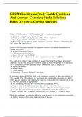 CPPM Final Exam Study Guide Questions And Answers Complete Study Solutions Rated A+ 100% Correct Answers.