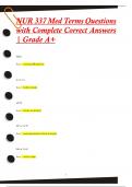 NUR 337 Med Terms Questions  with Complete Correct Answers  | Grade A+