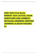 AHIP 2024 Final Exam NEWEST 2024 ACTUAL EXAM QUESTIONS AND CORRECT DETAILED ANSWERS VERIFIED ANSWERS ALREADY GRADED A+